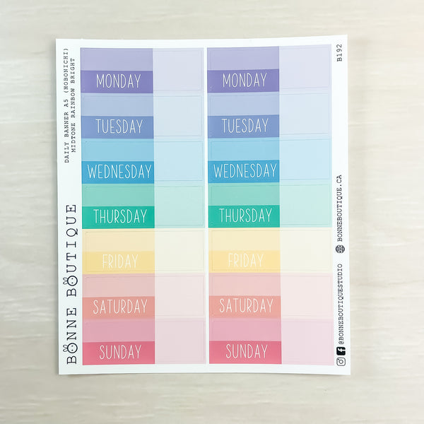 Hobonichi DAILY PAGES Stickers for Cousin A5 or A6  3 Color Themes- Days of the Weeks with Blank for Month & Date