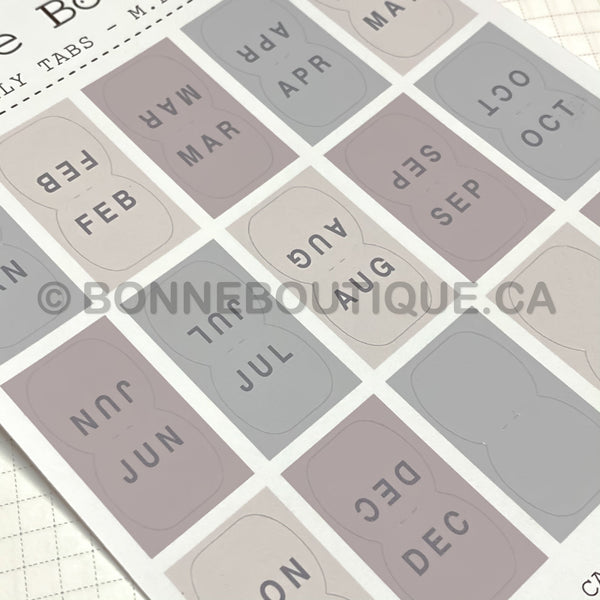 Mini Monthly Tabs Stickers - Inspired by MINA PERHONEN - OHAYO Gray Perforated