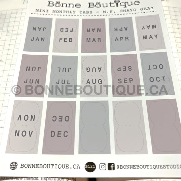 Mini Monthly Tabs Stickers - Inspired by MINA PERHONEN - OHAYO Gray Perforated