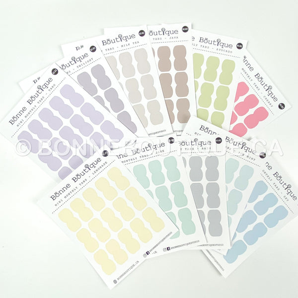 MINI Monthly or Mini Blank Tabs in 12 Colors  Bonne Maison Collection - Perforated Stickers