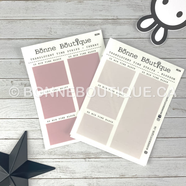 TRANSLUCENT Matte (Clear Frost) Time Slot Stickers for Hobonichi A5 Cousin Weekly View 30, 60 or 90 min BLOCKS