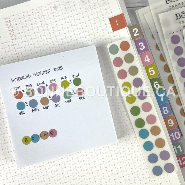 TRANSLUCENT Matte Dots Hobonichi Colors in Month Order Stickers