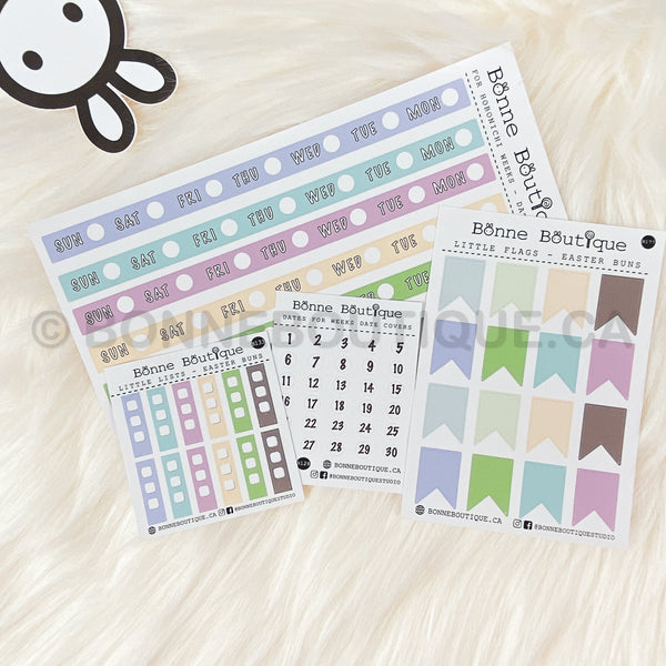 Easter EGG HUNT SPRING Collection - 7pc kit or Individual-Translucent Dots-Flags-Dates Dots-Weekly Strips-Bunbun Bunny Sticky Note Stickers