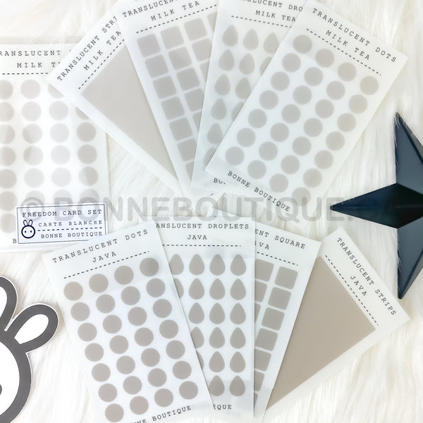 FREEDOM card 4 or 5 set TRANSLUCENT-Carte Blanche-Dots, Squares, Strips and Droplets Add: Corners Clear Matte Stickers