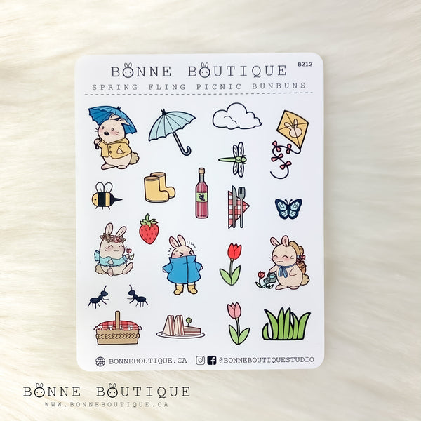 BUNBUNS Spring Fling Picnic Spring Theme with Matching Translucent Dots and Sticky Notes Stickers