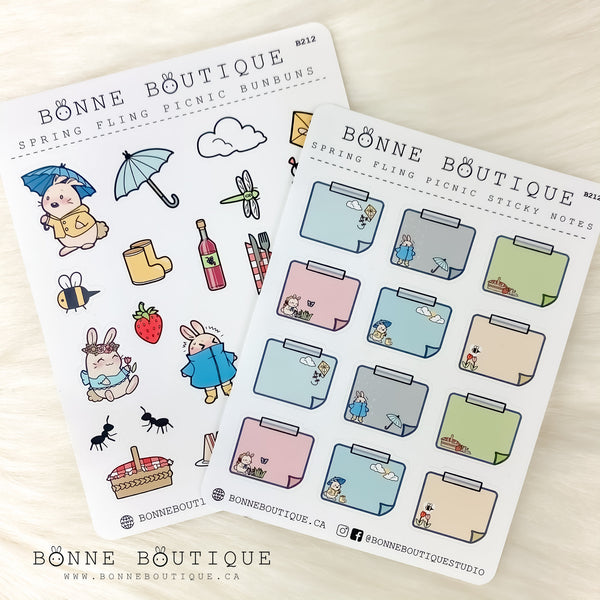 BUNBUNS Spring Fling Picnic Spring Theme with Matching Translucent Dots and Sticky Notes Stickers