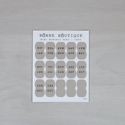 Mini Monthly Tabs Stickers - Cafe Beige Brown