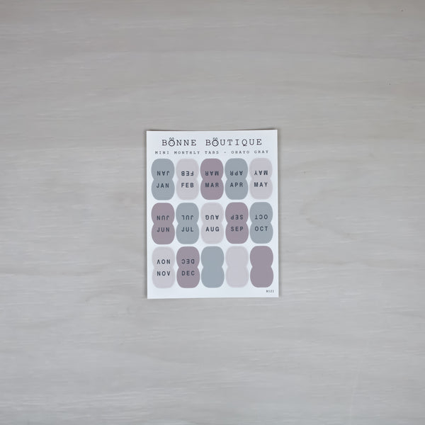 Mini Monthly Tabs Stickers - Inspired by MINA PERHONEN - OHAYO Gray Perforated