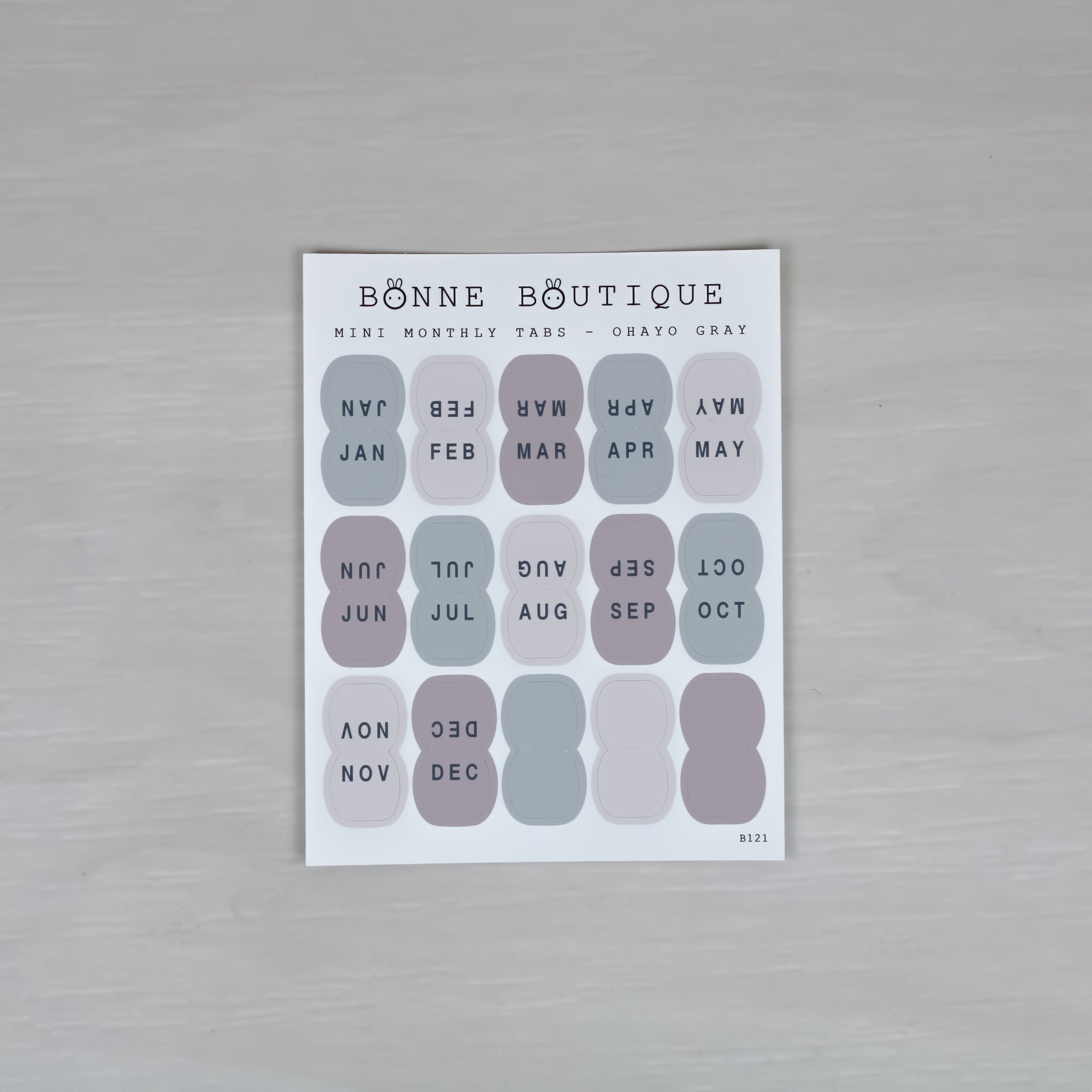 Mini Monthly Tabs Stickers - Inspired by MINA PERHONEN - OHAYO Gray Perforated