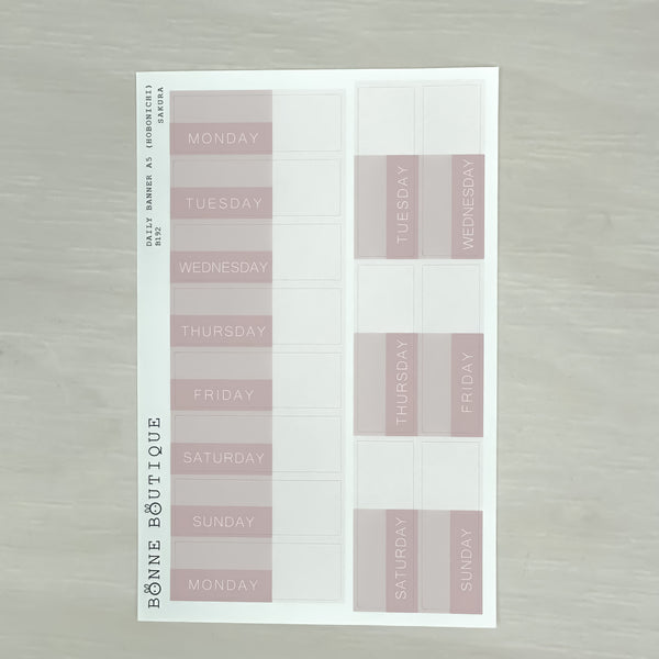 Hobonichi DAILY PAGES Stickers for Cousin A5 or A6 - 4 Colour Themes - Days of the Weeks with Blank for Month & Date