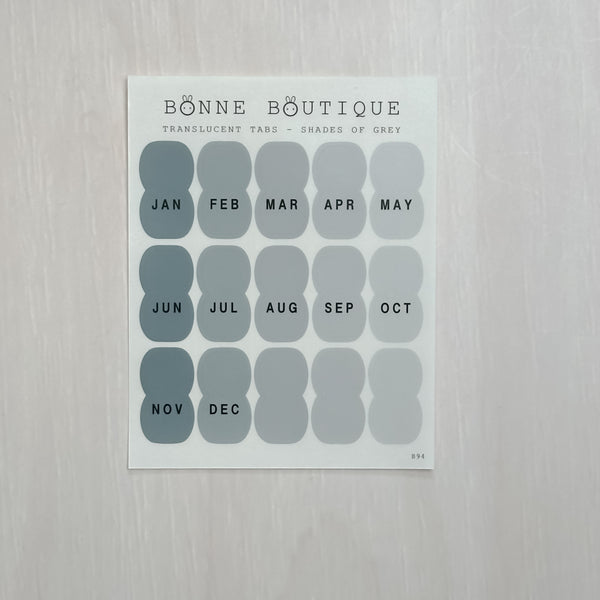 Mini Monthly Tabs Sticker Sheet - Shades of Grey