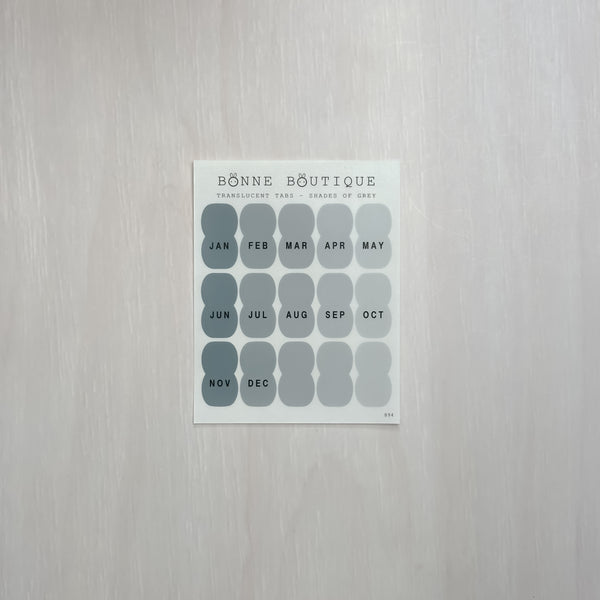 Mini Monthly Tabs Sticker Sheet - Shades of Grey