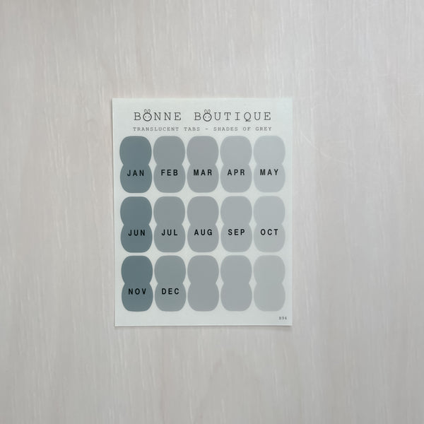 Mini Monthly Tabs Sticker Sheet - Shades of Grey