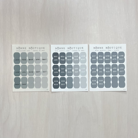 Mini Monthly Tabs Sticker Sheet - Shades of Grey