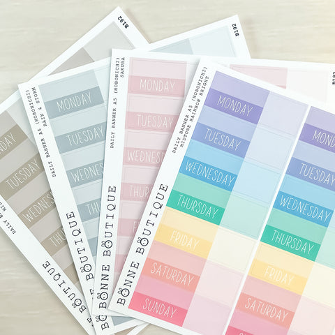 Hobonichi DAILY PAGES Stickers for Cousin A5 or A6  3 Color Themes- Days of the Weeks with Blank for Month & Date