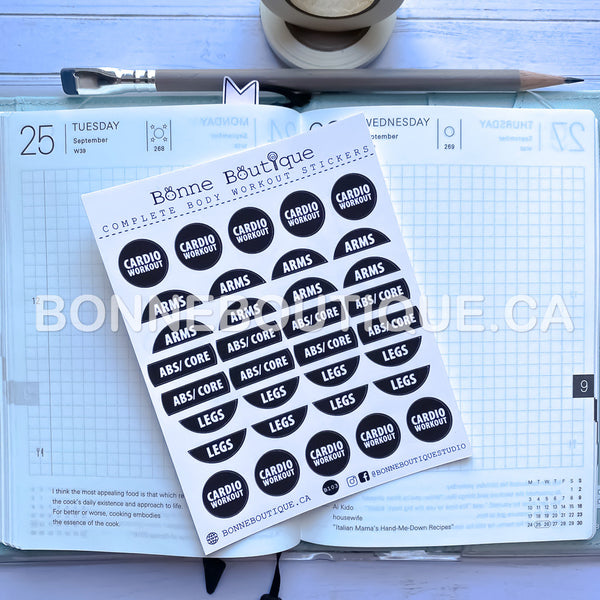 COMPLETE Body Workout Stickers Arm Day Leg Day Core Abs Day Cardio Day Reminder Tracker Planner Stickers