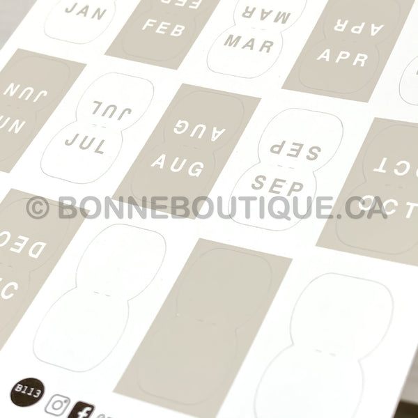 Mini Monthly Tabs Stickers- Classic BEIGE & WHITE - Color Inspiration Zig Zag White Perforated