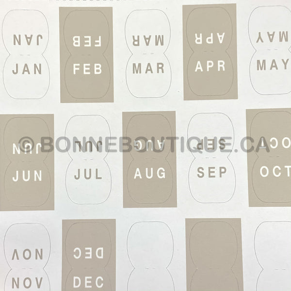 Mini Monthly Tabs Stickers- Classic BEIGE & WHITE - Color Inspiration Zig Zag White Perforated