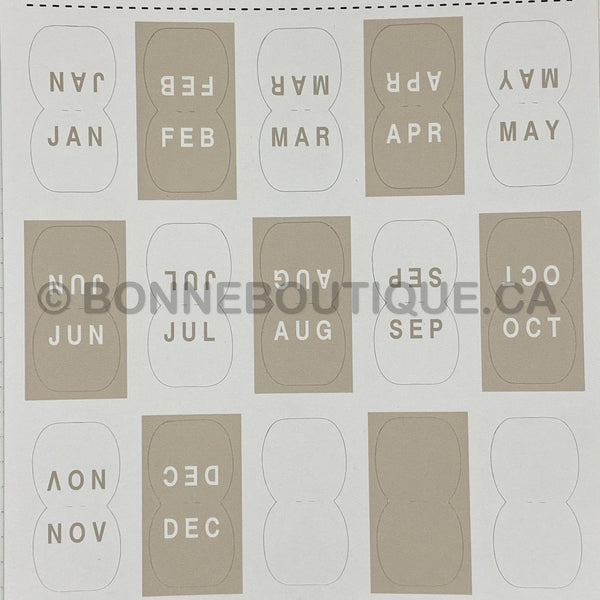 Mini Monthly Tabs Stickers- Classic BEIGE & WHITE - Color Inspiration Zig Zag White Perforated