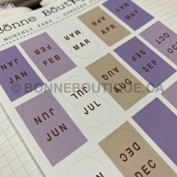 Mini Monthly Tabs Stickers - LILAC -  Color Inspiration Spruced Up Cat Perforated Tabs - B114