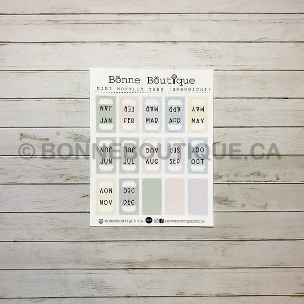 Mini Monthly Tabs Stickers  - Muted Pastel Color Palette Perforated Tabs