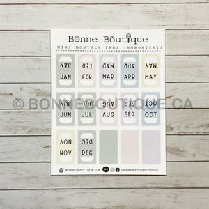 Mini Monthly Tabs Stickers  - Muted Pastel Color Palette Perforated Tabs