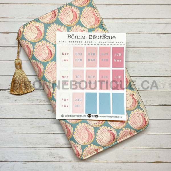 Mini Monthly Tabs Stickers  - Peacocks of Grantham Hall inspired colors Perforated