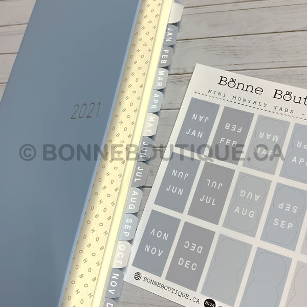 Mini Monthly Tabs Stickers  - Sky Blues inspired by Nuance: Sky Blue - Perforated