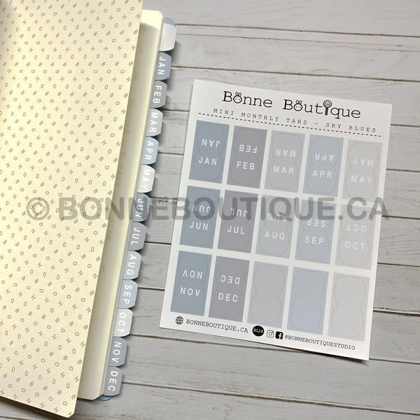 Mini Monthly Tabs Stickers  - Sky Blues inspired by Nuance: Sky Blue - Perforated