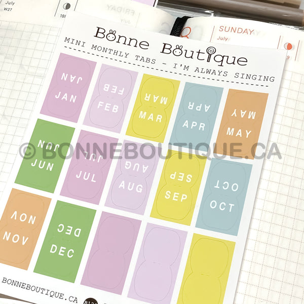Mini Monthly Tabs Stickers - Inspired by R. Arai I don't think anyone knows, but I'm always singing bird Perforated
