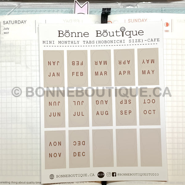 Mini Monthly Tabs Stickers - Cafe Beige Brown Neutral Perforated