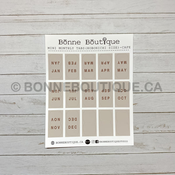 Mini Monthly Tabs Stickers - Cafe Beige Brown Neutral Perforated