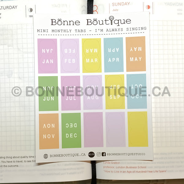 Mini Monthly Tabs Stickers - Inspired by R. Arai I don't think anyone knows, but I'm always singing bird Perforated