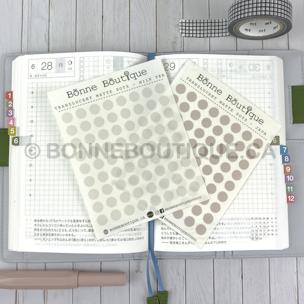 TRANSLUCENT MATTE DOTS Stickers- 6mm (.25") - 12 Colors Available