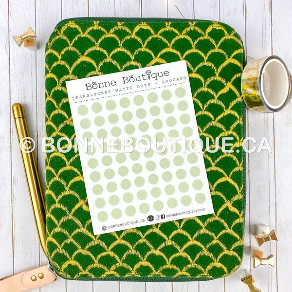 TRANSLUCENT Matte Dots, Squares, or Strips Stickers - AVOCADO