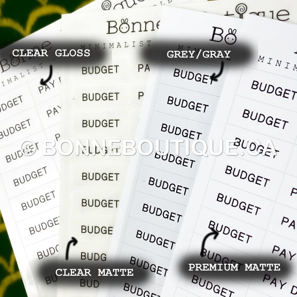 MINIMALIST - Budget Financial Stickers Payday -  Bill Due - No Spend Text Stickers