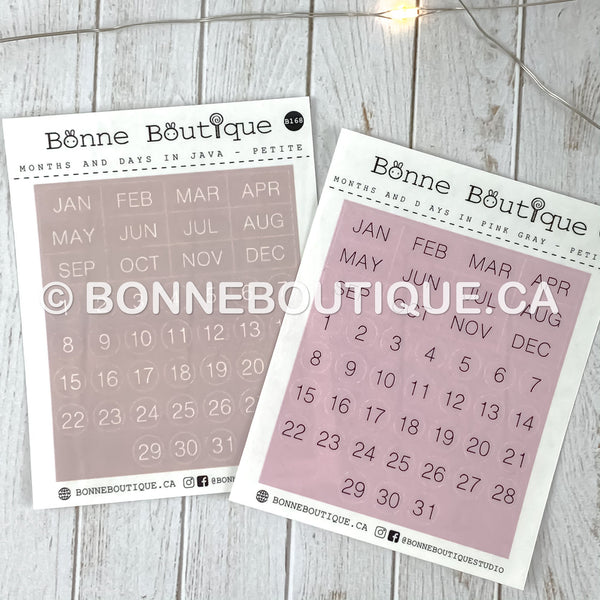 MINIMALIST MONTHS & DAYS - Petite Size  in Pink Grey Date Stickers