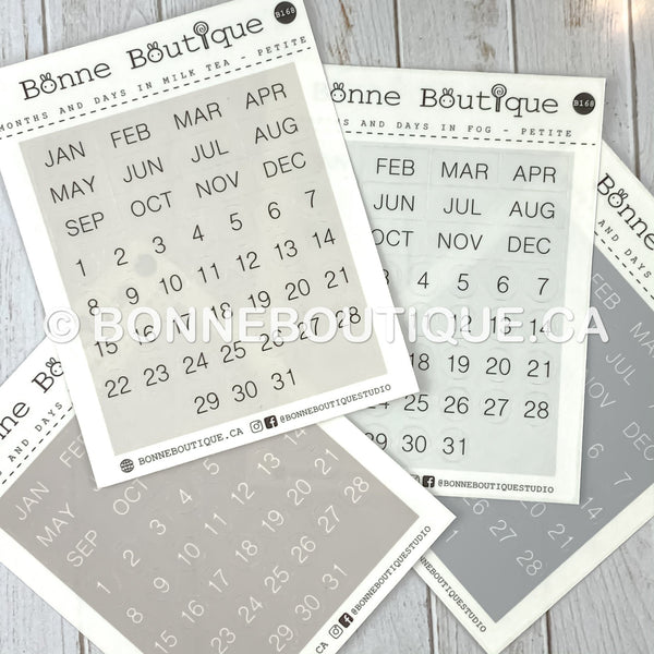 MINIMALIST MONTHS & DAYS - Petite Size  in Storm Date Stickers