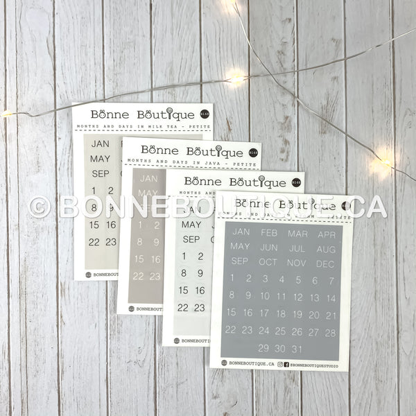 MINIMALIST MONTHS & DAYS - Petite Size  in Storm Date Stickers