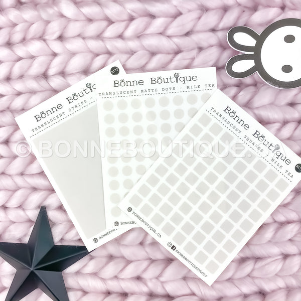 TRANSLUCENT Matte Dots, Squares, or Strips Stickers - MILK TEA