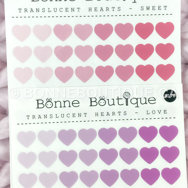 TRANSLUCENT Matte HEARTS Samplers Stickers - 2 Variations - GRADIENT
