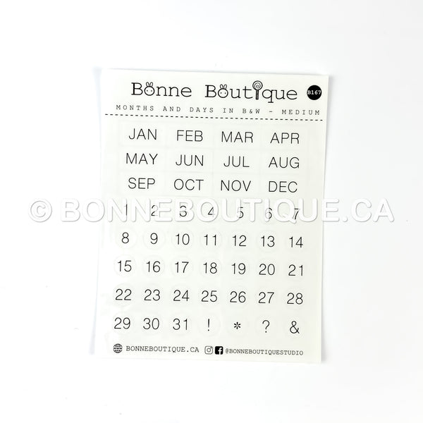 MINIMALIST MONTHS & DAYS - Medium Size in White/Black Date Stickers