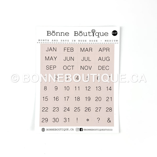 MINIMALIST MONTHS & DAYS - Medium Size  in Nude Rose Date Stickers