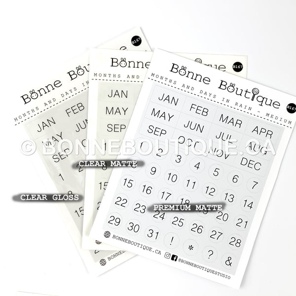 MINIMALIST MONTHS & DAYS - Medium Size in Rain Date Stickers