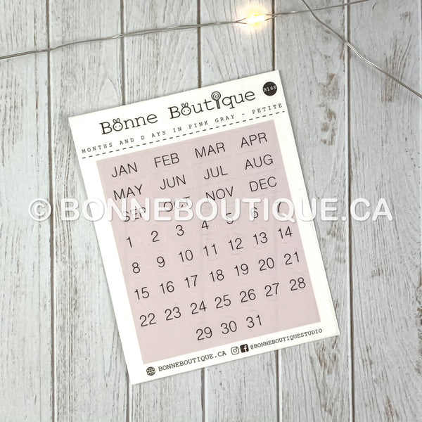 MINIMALIST MONTHS & DAYS - Petite Size  in Pink Grey Date Stickers