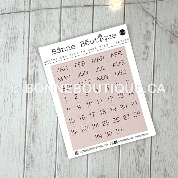 MINIMALIST MONTHS & DAYS - Petite Size  in Nude Rose Date Stickers