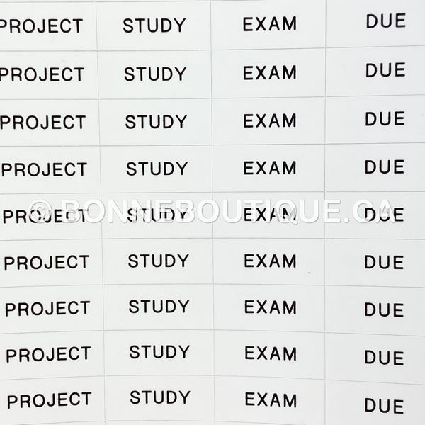 MINIMALIST - School Course Stickers -  Project - Study - Exam - Due Text