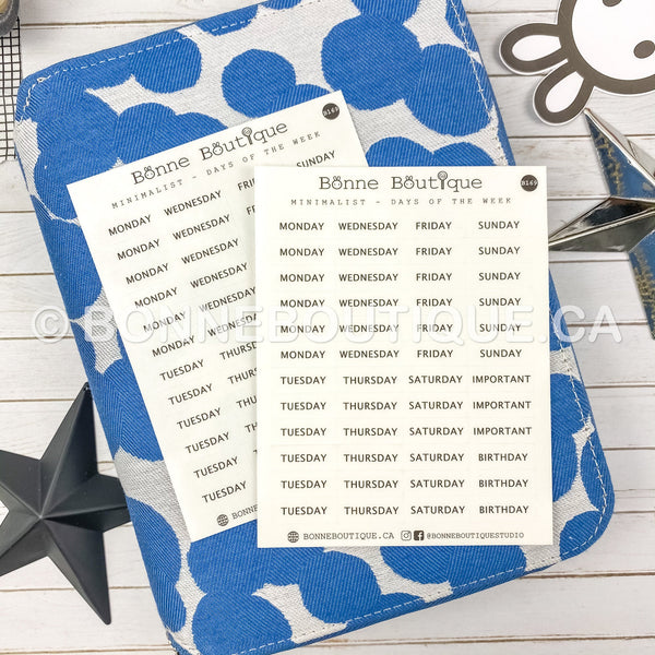 MINIMALIST - Days of the Week Stickers Clear Matte Text Stickers