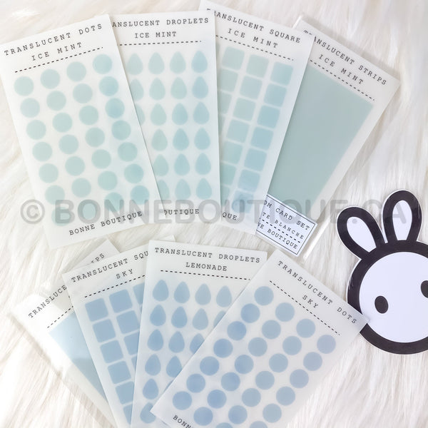 FREEDOM card 4 or 5 set TRANSLUCENT-Carte Blanche-Dots, Squares, Strips and Droplets Add: Corners Clear Matte Stickers
