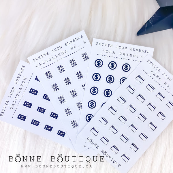 Petite Icon Bubbles FINANCE/ FINANCIAL - Credit Card Bill Tracker Coin Money Pay Day Calculator Tracker Stickers